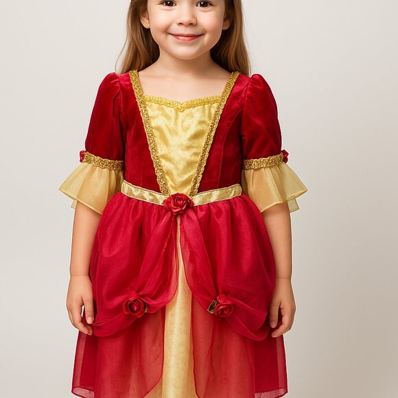 Disney Princess Belle Beauty and the Beast Red and Gold Kids Costume M 7-8 - Picture 1 of 16